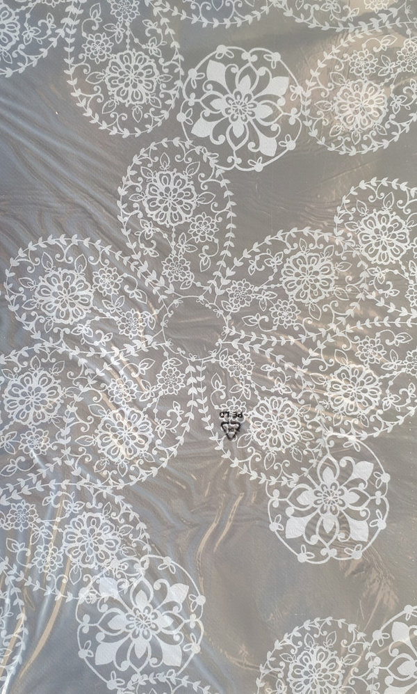 Wachstuch Tischdecke 110x140cm hellgrau Ornamente weiß