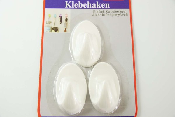 Klebehaken-Extra Groß-Oval-Weiß-3 Stück-Selbstklebend