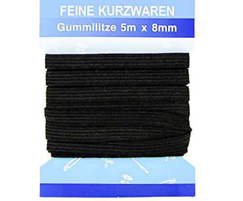 Gummi Schwarz 5m x 8mm Kochfest Gummilitze Mittel-Straff